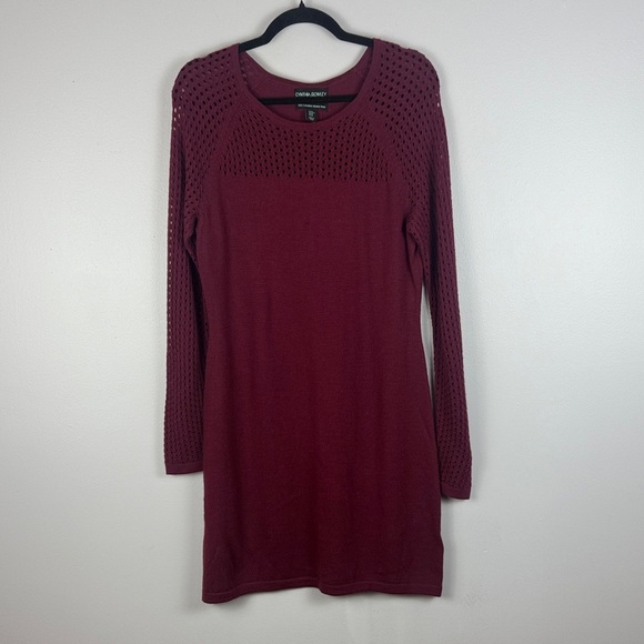 Cynthia Rowley 100% Extra-fine Merino Wool Deep Red Long Sleeve Medium Dress - Picture 3 of 13